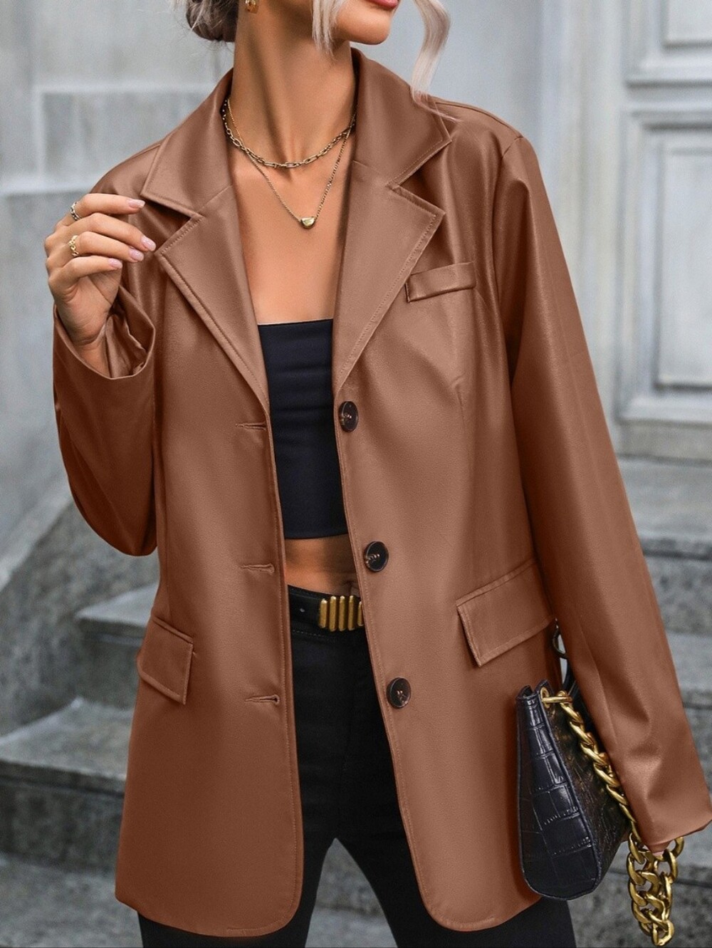 Valentina Button Up Blazer - Chestnut